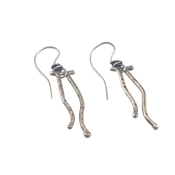 Handcrafted Silver Dangle Earrings With Organic Twist Design 1 1/2'' - Picture 6 of 6